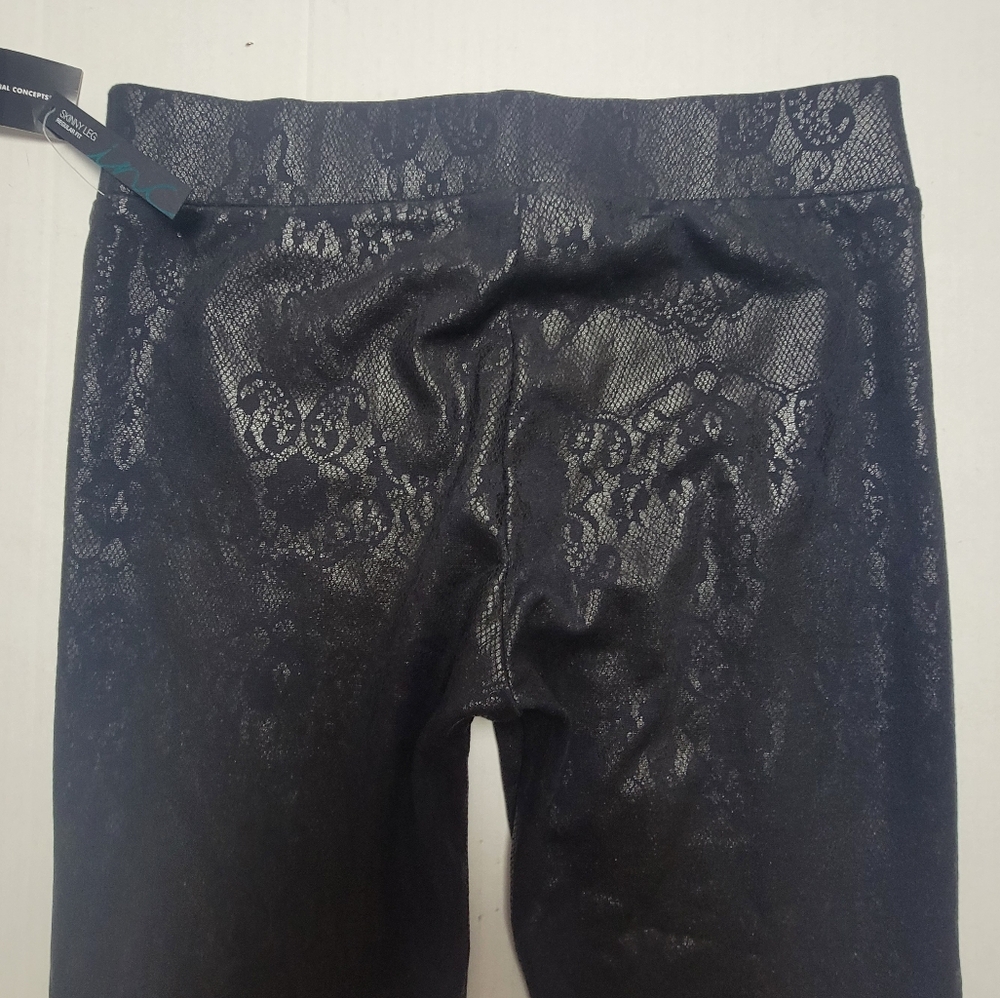 NWT! Black Lace Print Skinny Pants - Picture 6 of 12